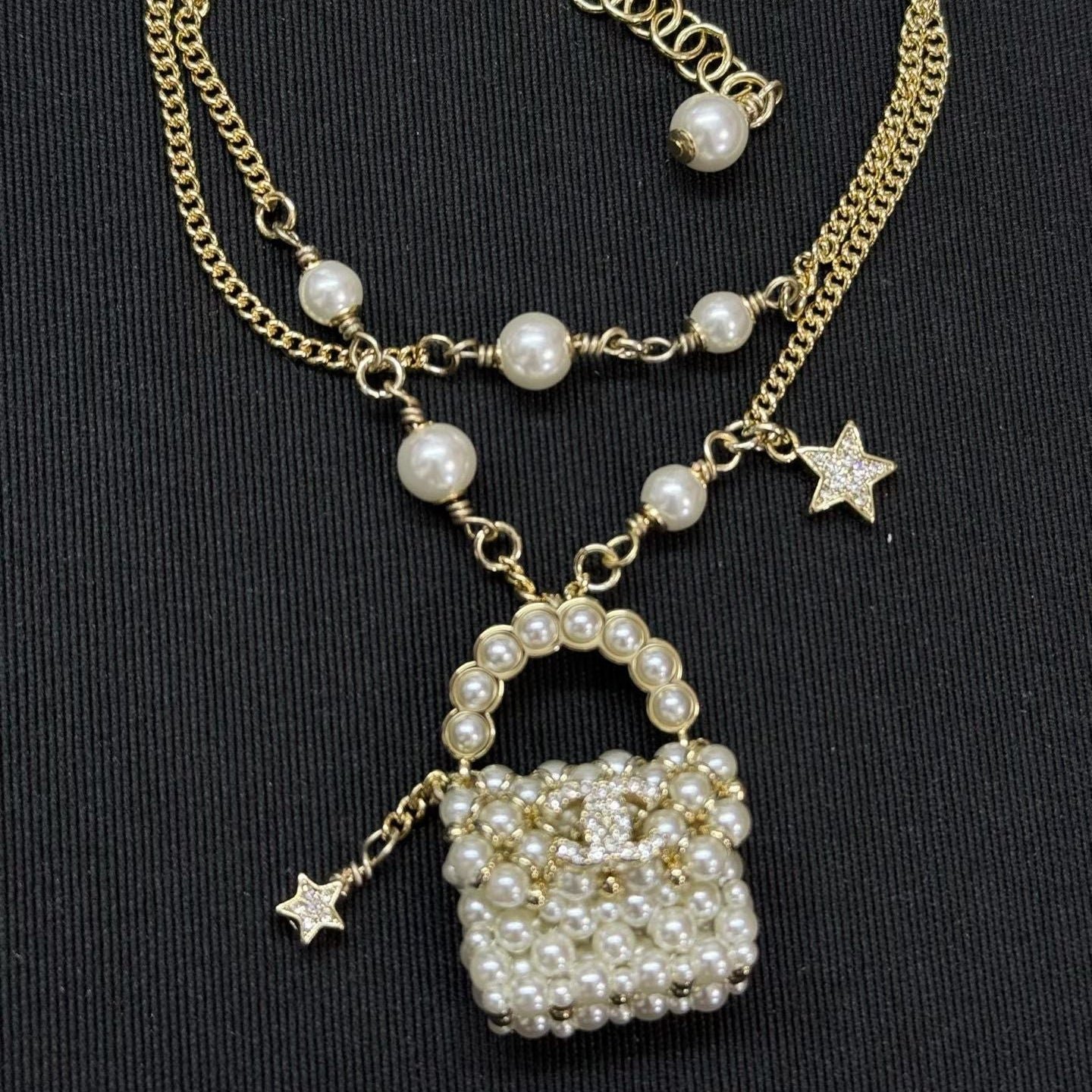 Chanel Gold Pearl Handbag Star Layer Necklace - Image 11