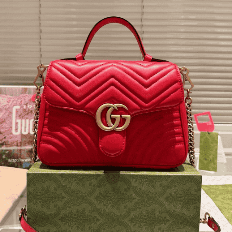 Alternative view of Gucci Gg Marmont Top Handle Chain Shoulder Bag Red 10.6 Inches
