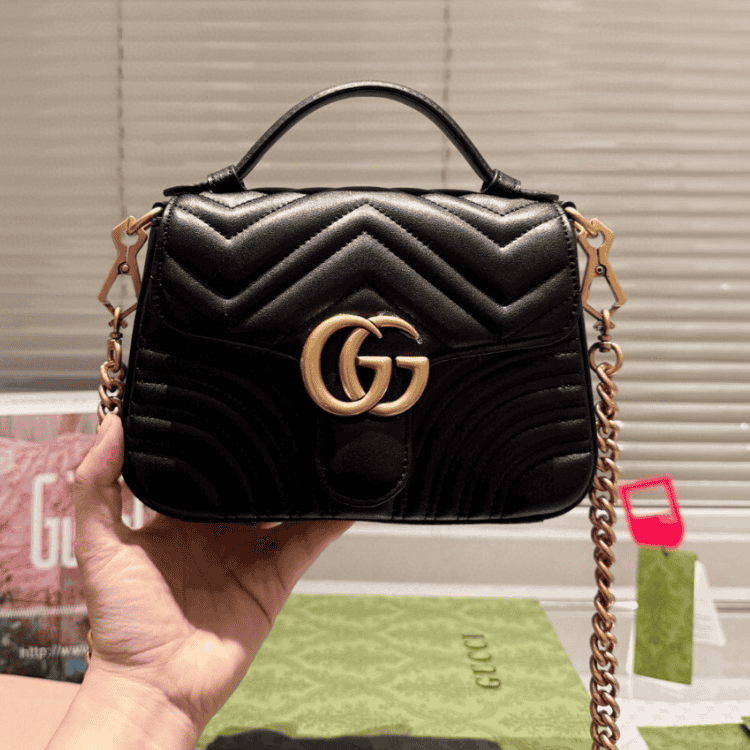 Alternative view of Gucci Gg Marmont Top Handle Chain Shoulder Bag Black 8.3 Inches