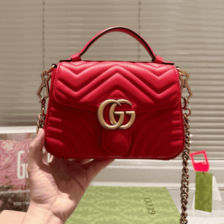 Alternative view of Gucci Gg Marmont Top Handle Chain Shoulder Bag Red 8.3 Inches