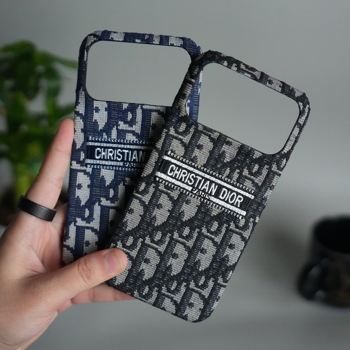 Dior Blue Oblique Jacquard Logo Phone Case - Image 3