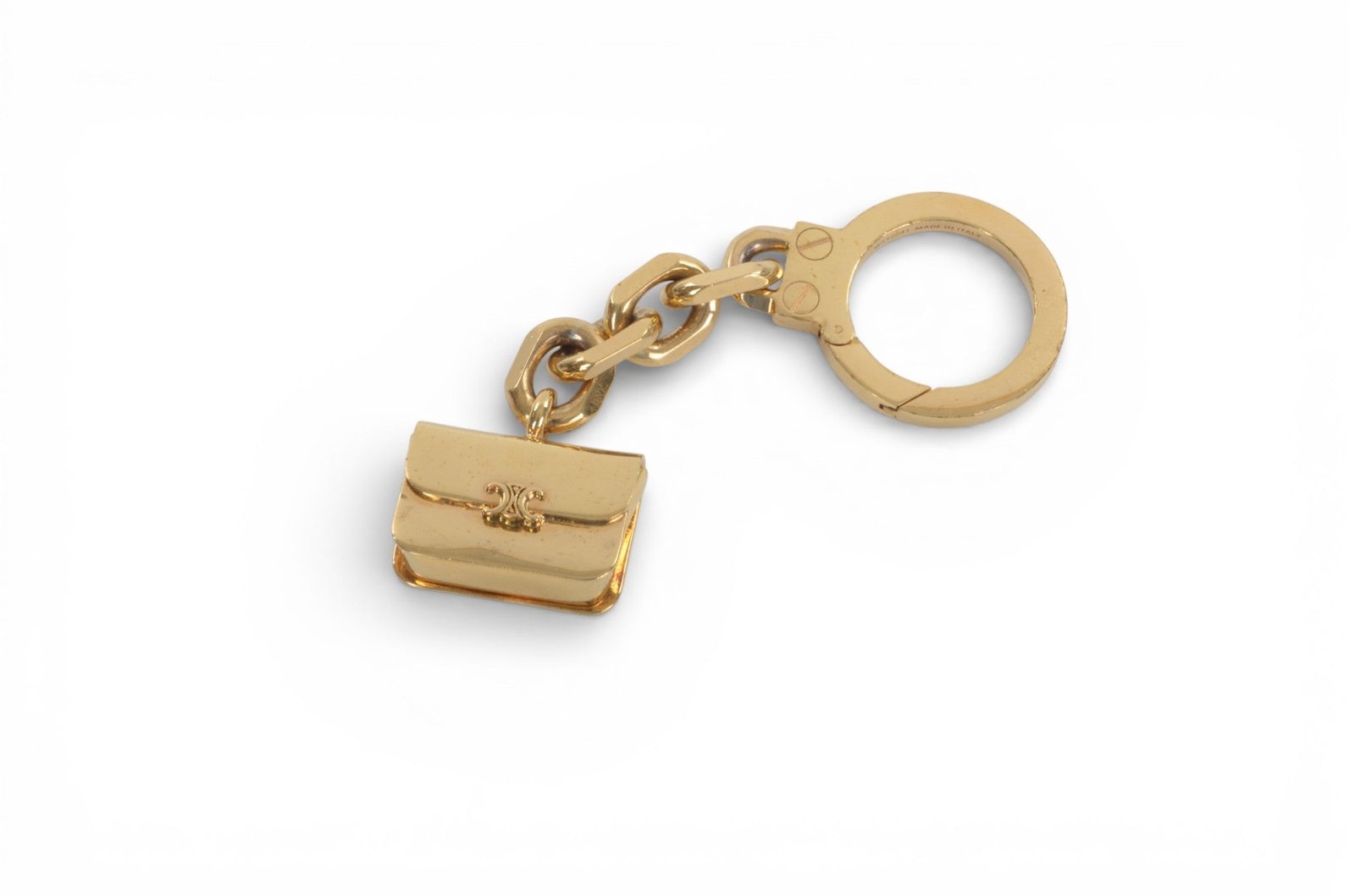 Celine Vintage Triomphe Purse Bag Charm Keychain Gold tone Key Chain Holder Keyring Accessory Designer Classic