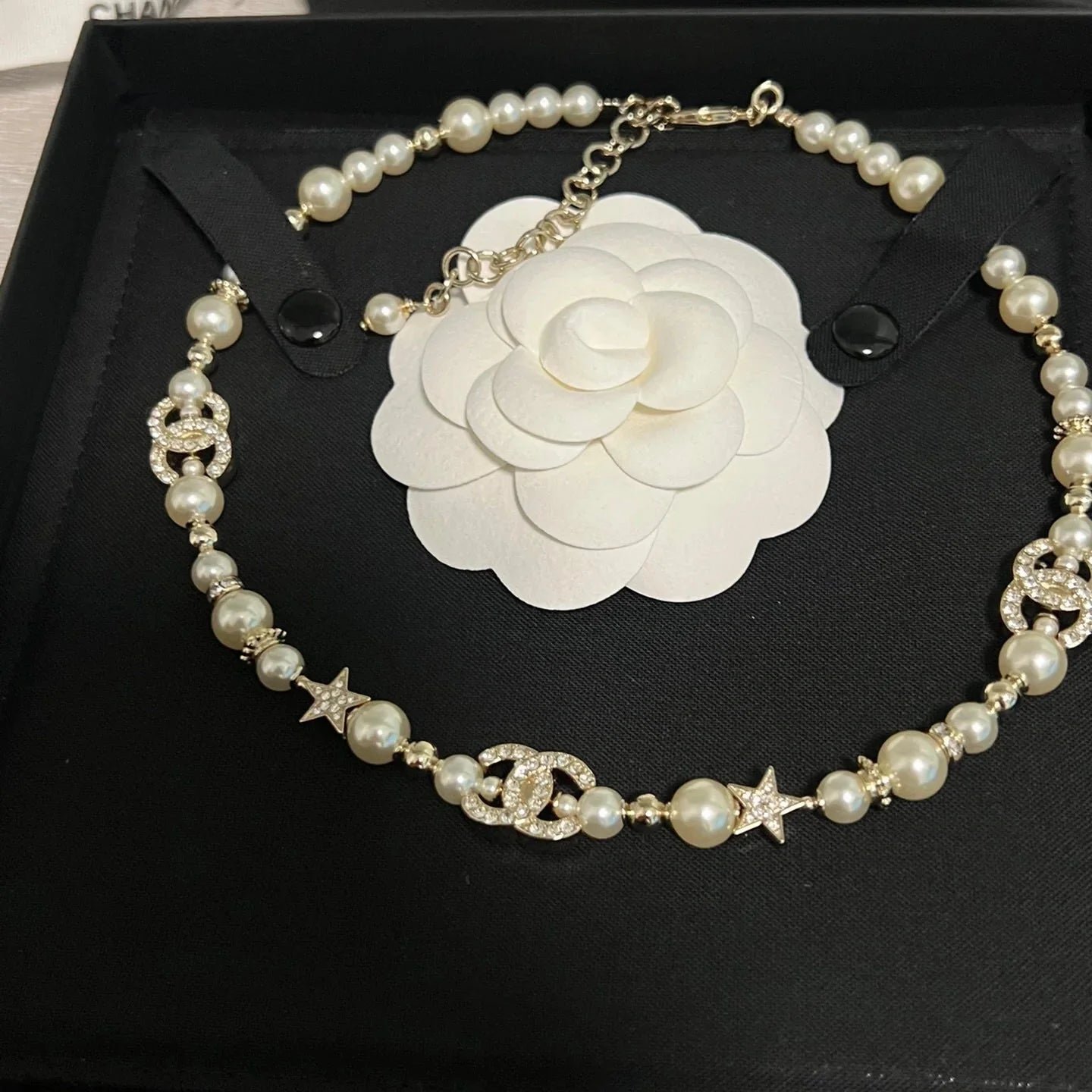 Chanel Pearl Crystal Star CC Choker Necklace