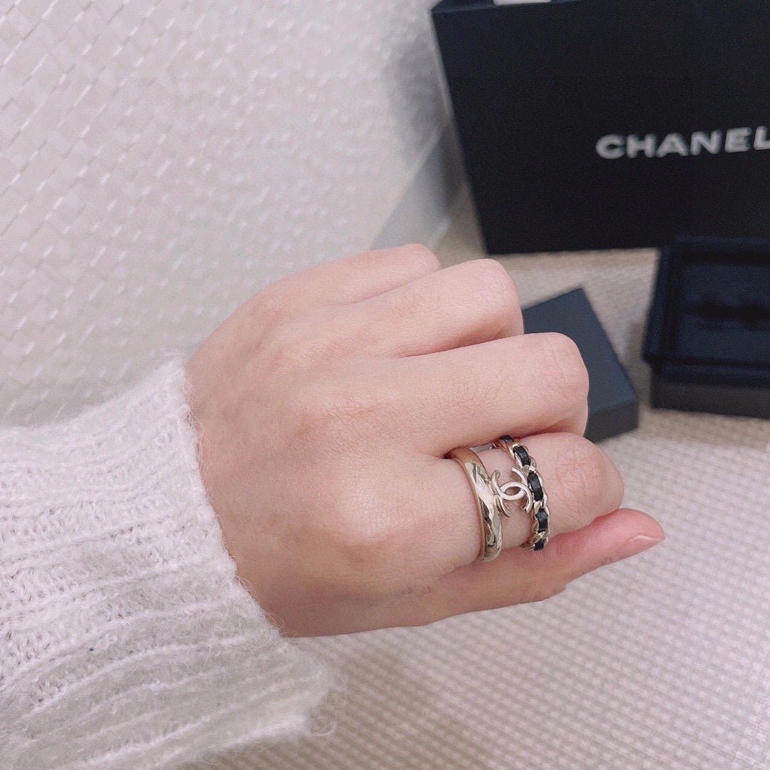 Chanel Gold Leather Weave CC Open Ring - Image 4