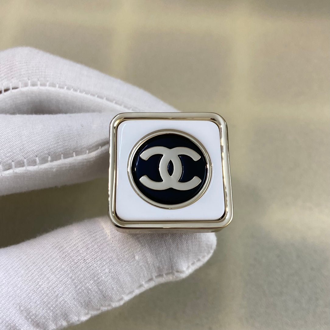 Chanel Gold Double Band Crystal CC Stack Ring - Image 3