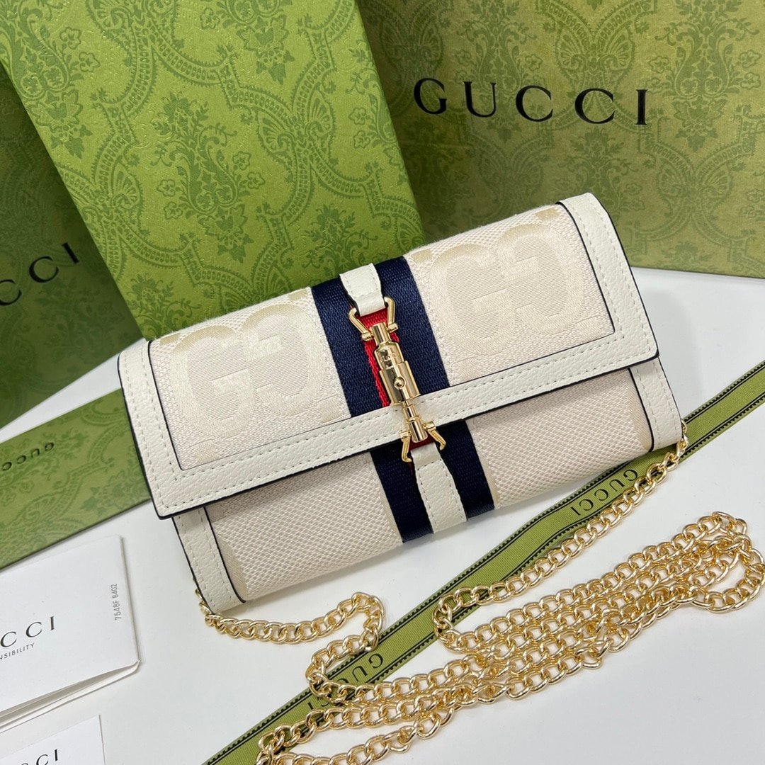 Alternative view of Gucci Jackie 1961 Chain Wallet Beige And Ebony GG 19CM 652681 HUHHG 8565