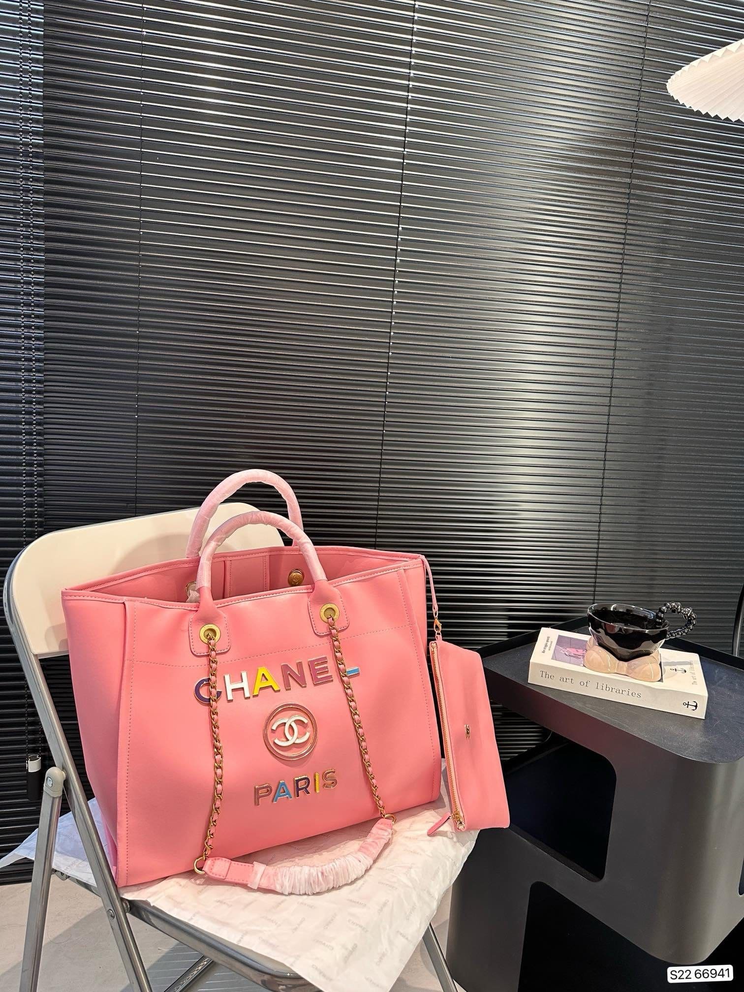 Alternative view of Chanel Shopping Canvas Tote Bag (Rainbow Pink)