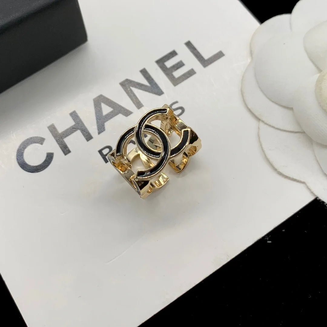 Chanel Gold Enamel Hollow CC Hoop Earrings - Image 5