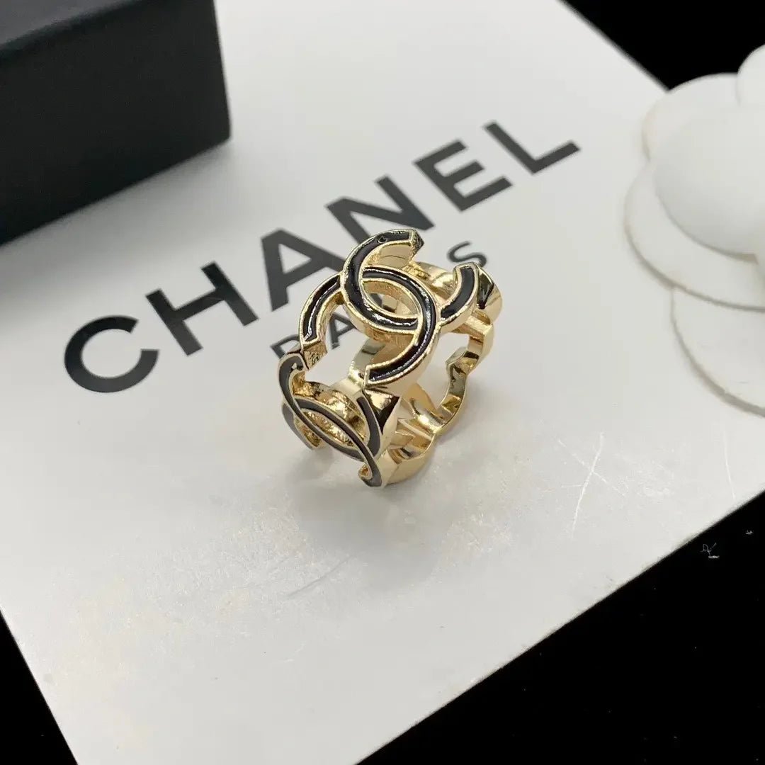 Chanel Gold Enamel Hollow CC Hoop Earrings - Image 4