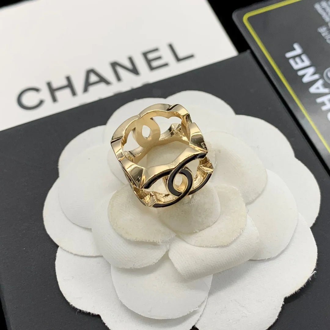 Chanel Gold Enamel Hollow CC Hoop Earrings - Image 3