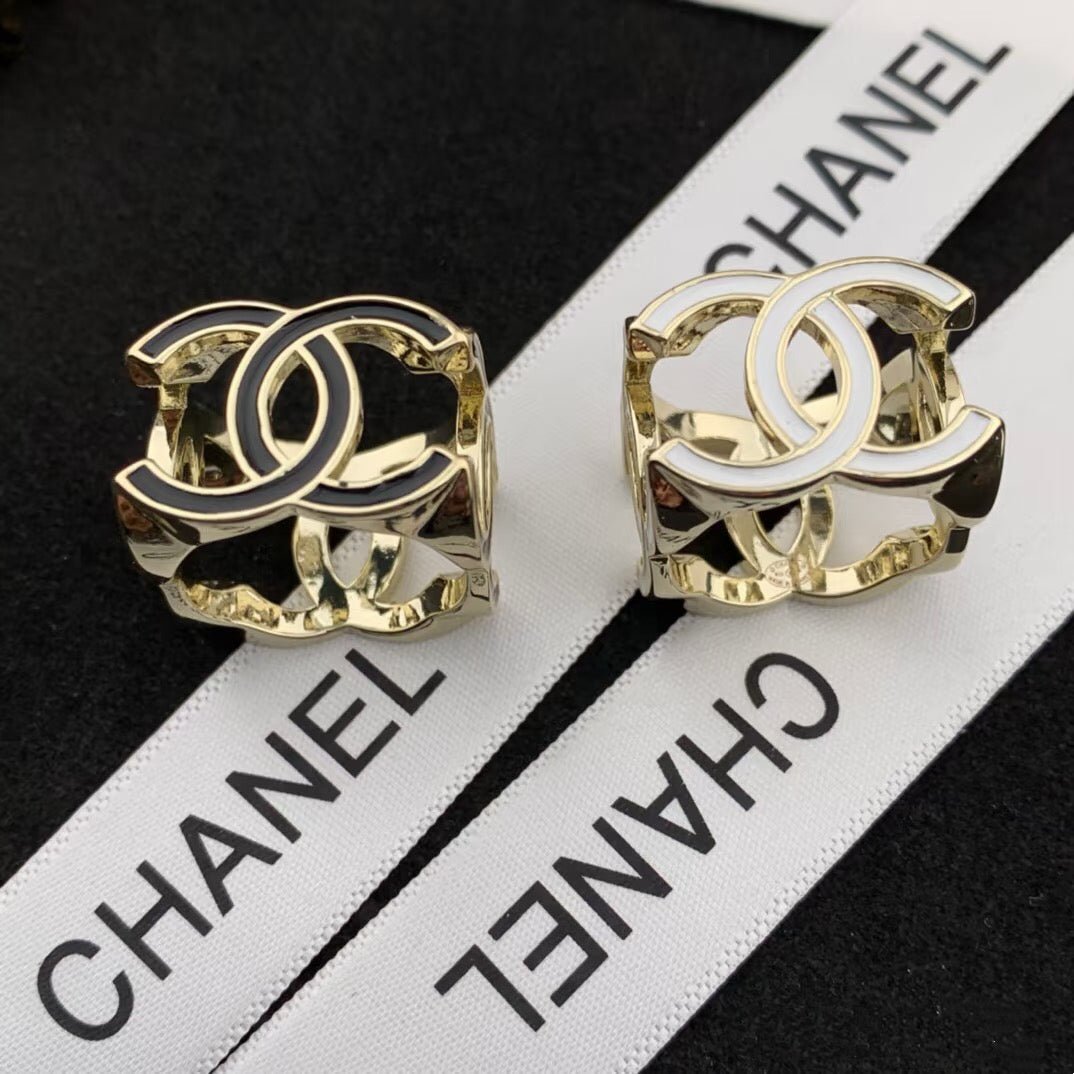 Chanel Gold Enamel Hollow CC Hoop Earrings