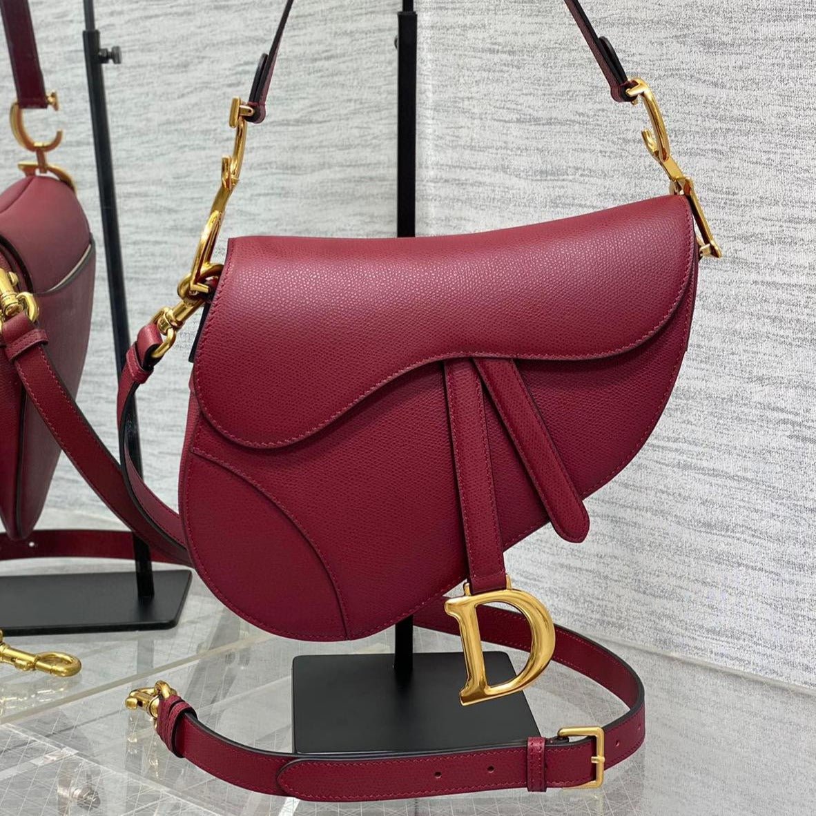 Dior Saddle Dark Red Grained Calfskin Classic Bag