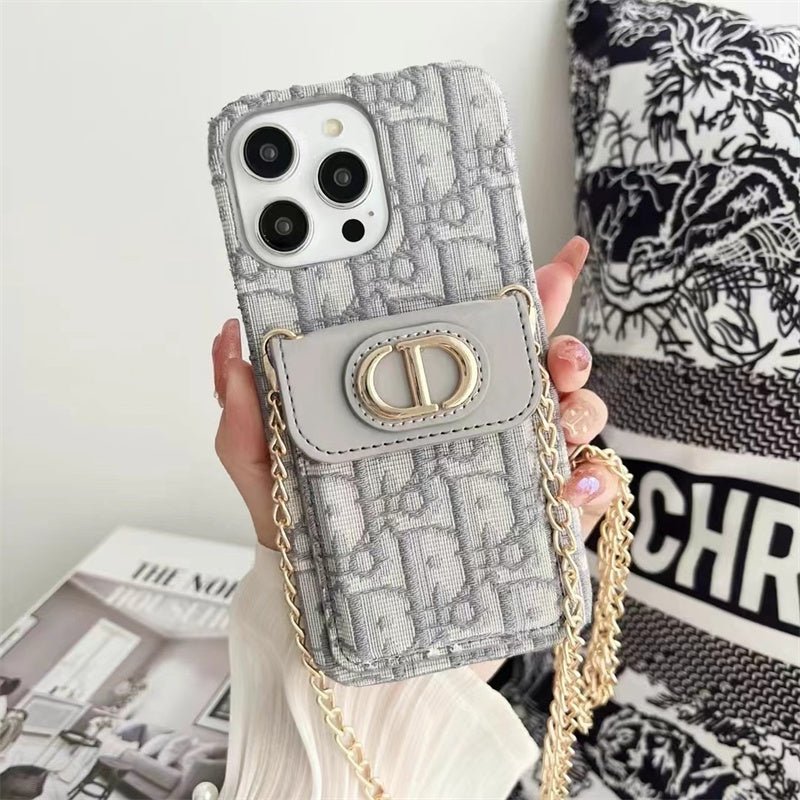 Alternative view of Dior Luxury iPhone Case with Chain, Card Slot, and Metal Logo