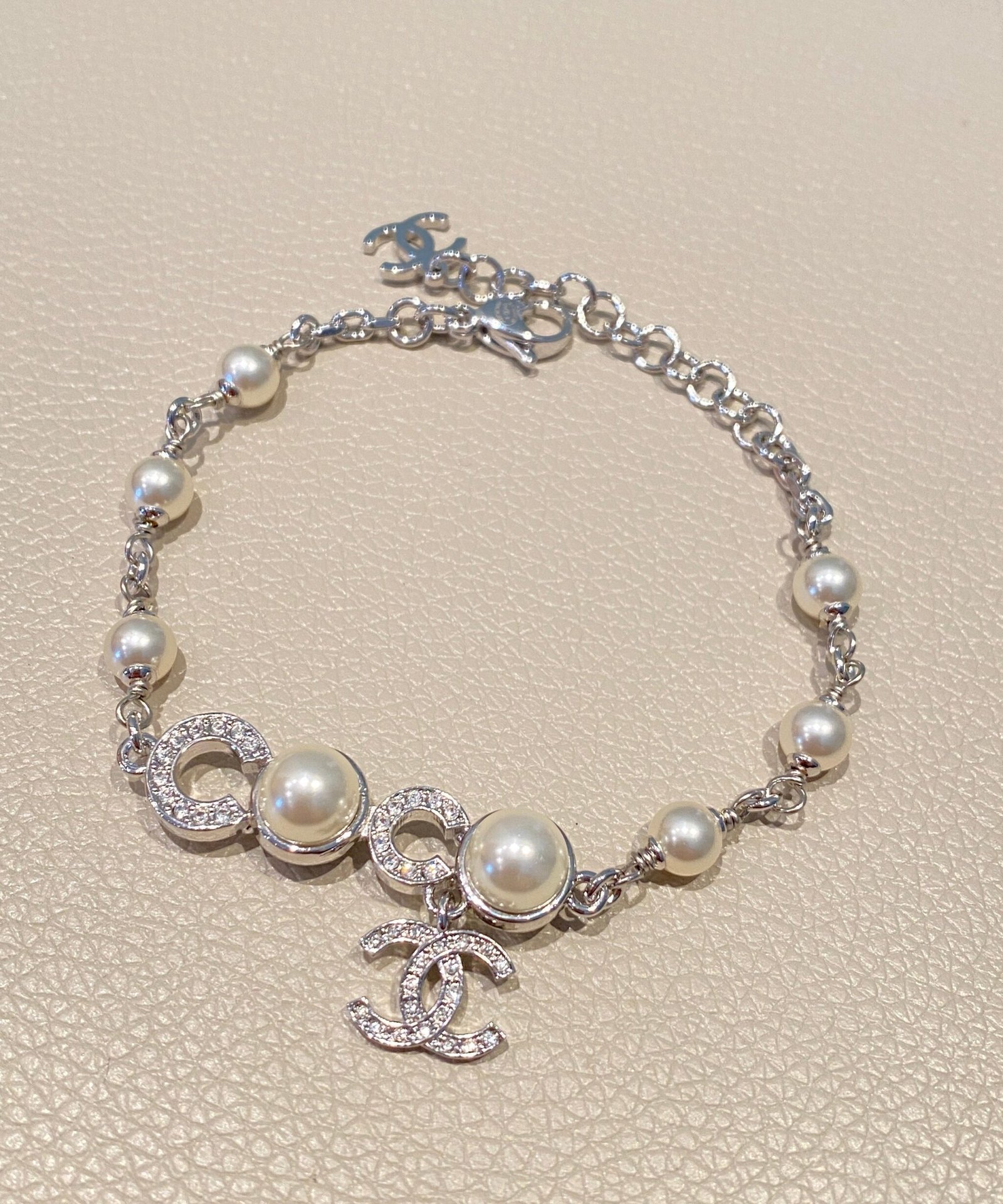 Chanel Silver Pearl Crystal CC Bracelet
