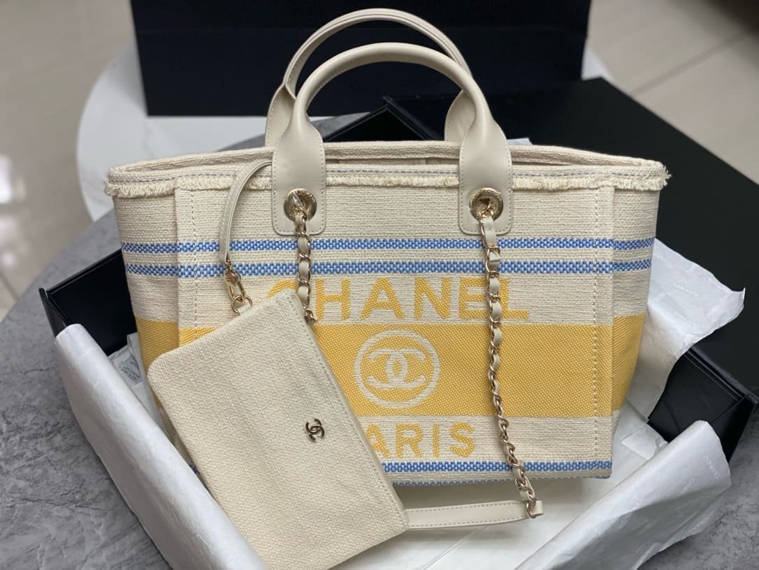 Alternative view of Chanel Striped Canvas Shopping Tote Bag