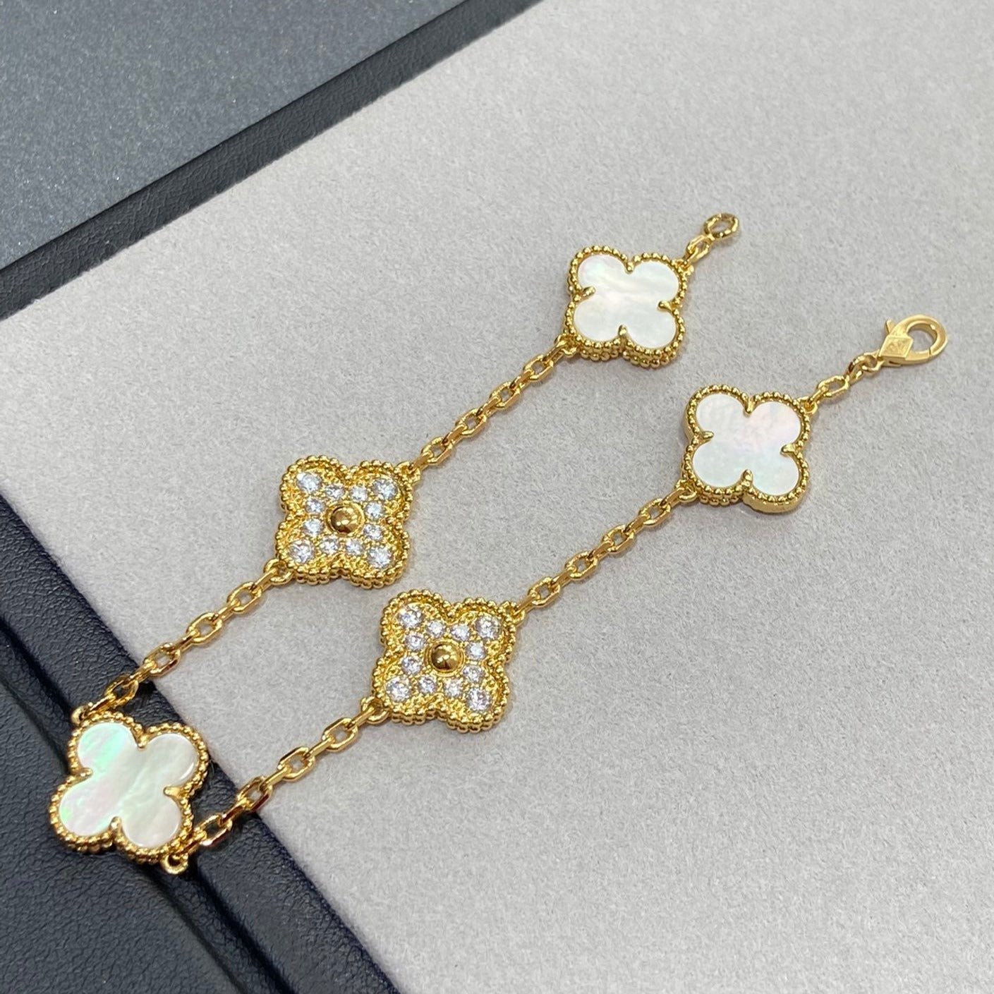 Van Cleef VA 5 Motifs Gold White MOP Diamond Bracelet