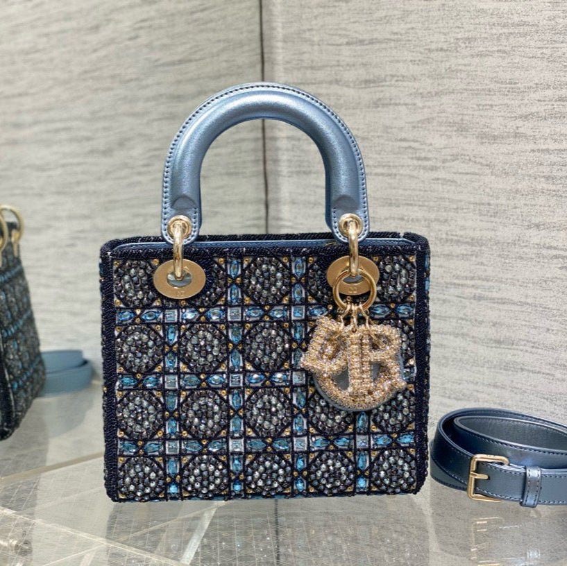 Dior Lady Medium 20 Rhinestone Canvas Handbag
