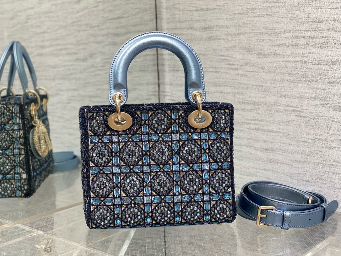 Dior Lady Medium 20 Rhinestone Canvas Handbag - Image 6