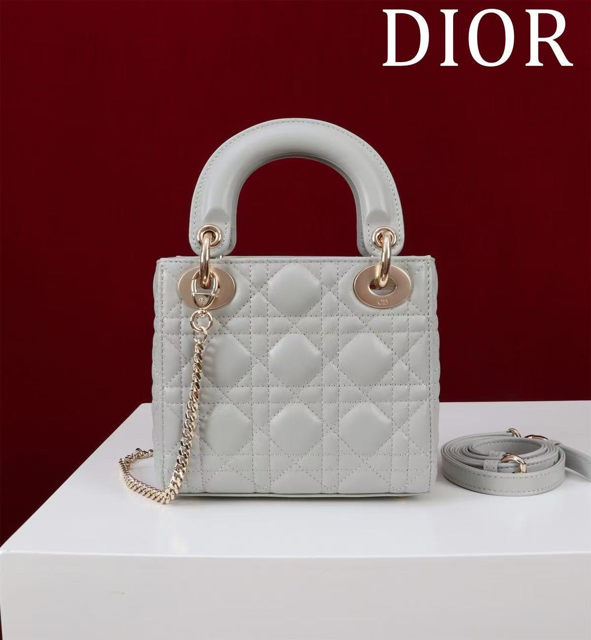 Dior Lady Series Light Grey Lambskin Quilted Handbag - Image 3