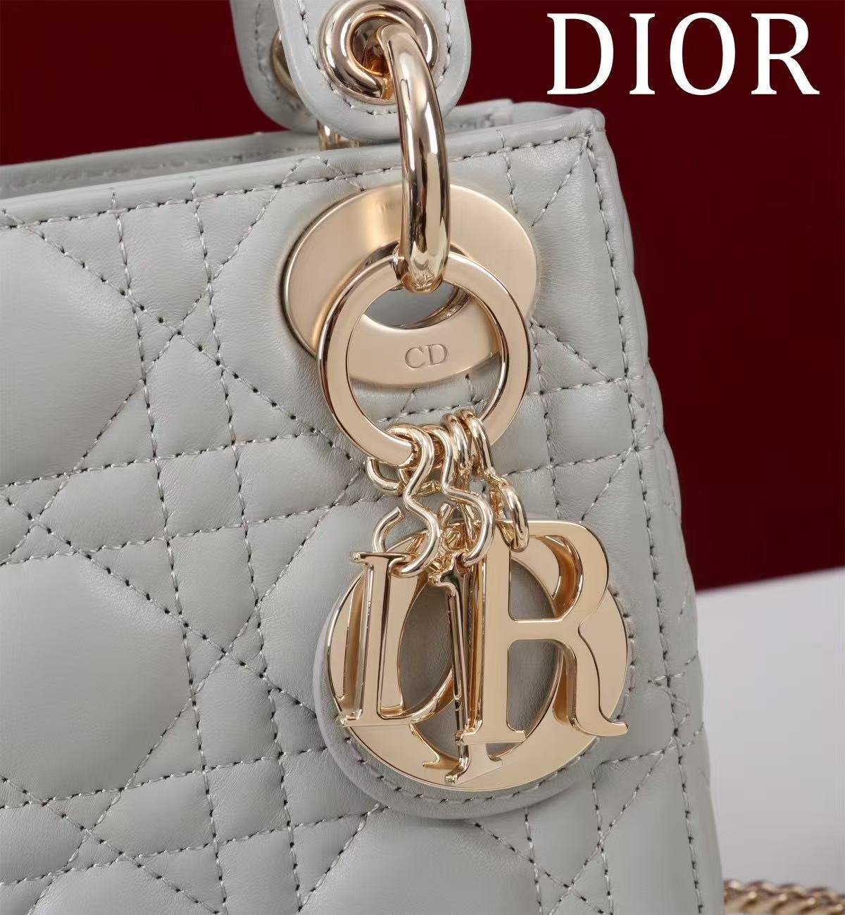 Dior Lady Series Light Grey Lambskin Quilted Handbag - Image 6