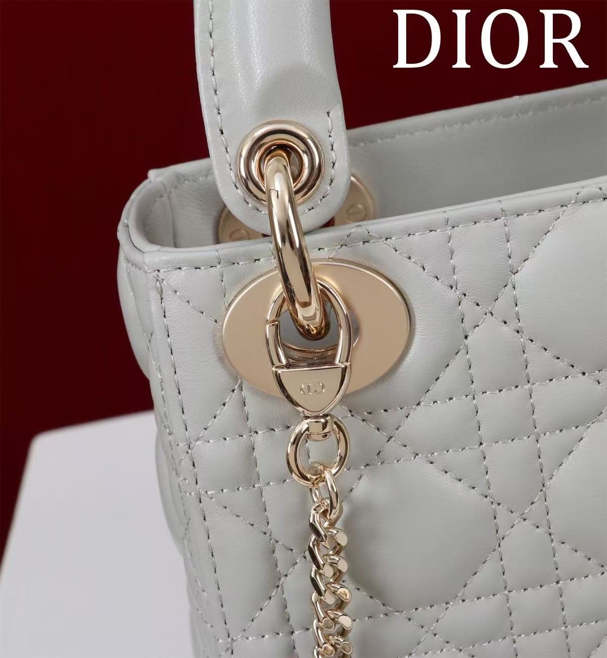Dior Lady Series Light Grey Lambskin Quilted Handbag - Image 7
