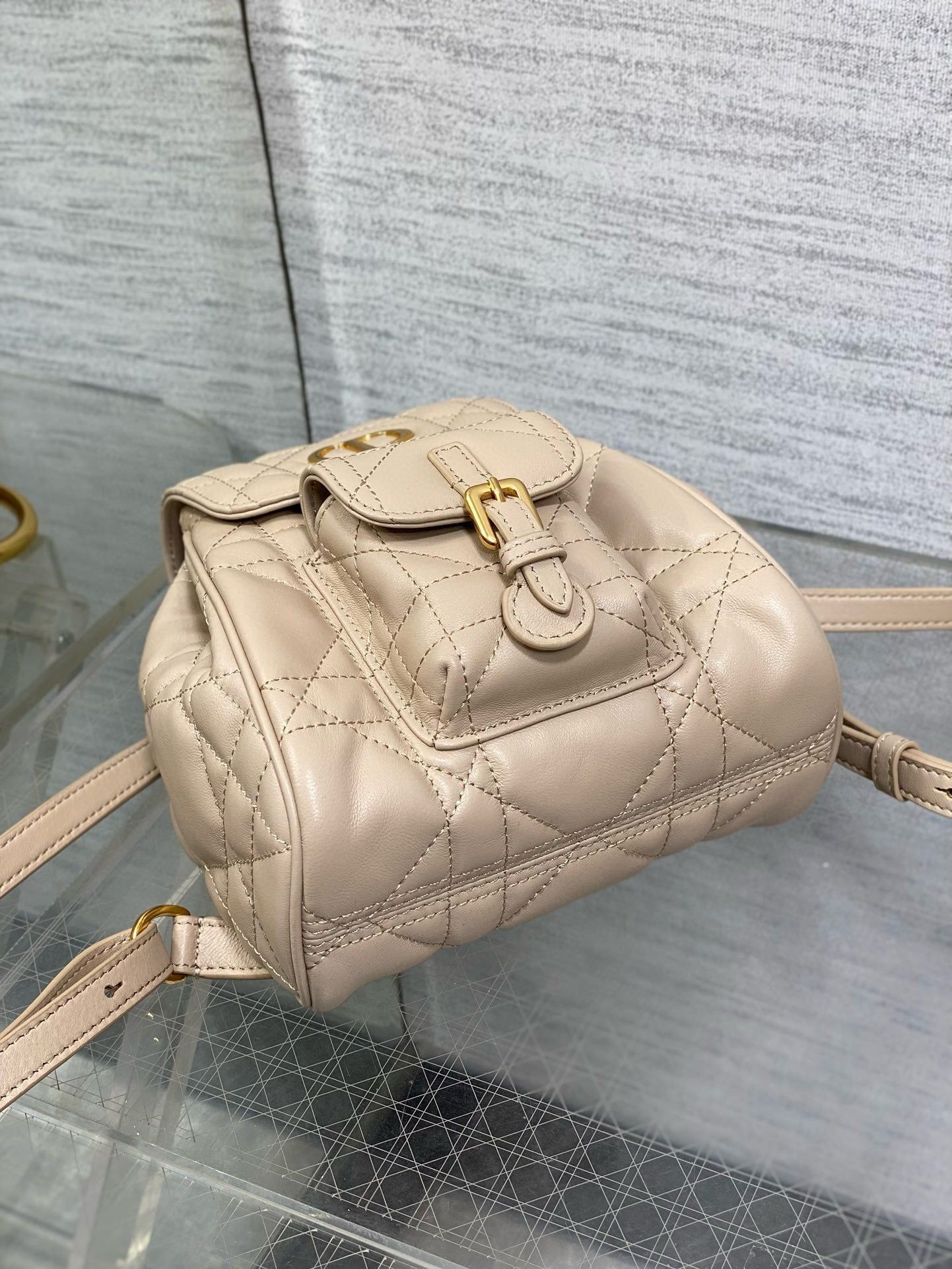 Dior Caro Mini Beige Lambskin Backpack - Image 7
