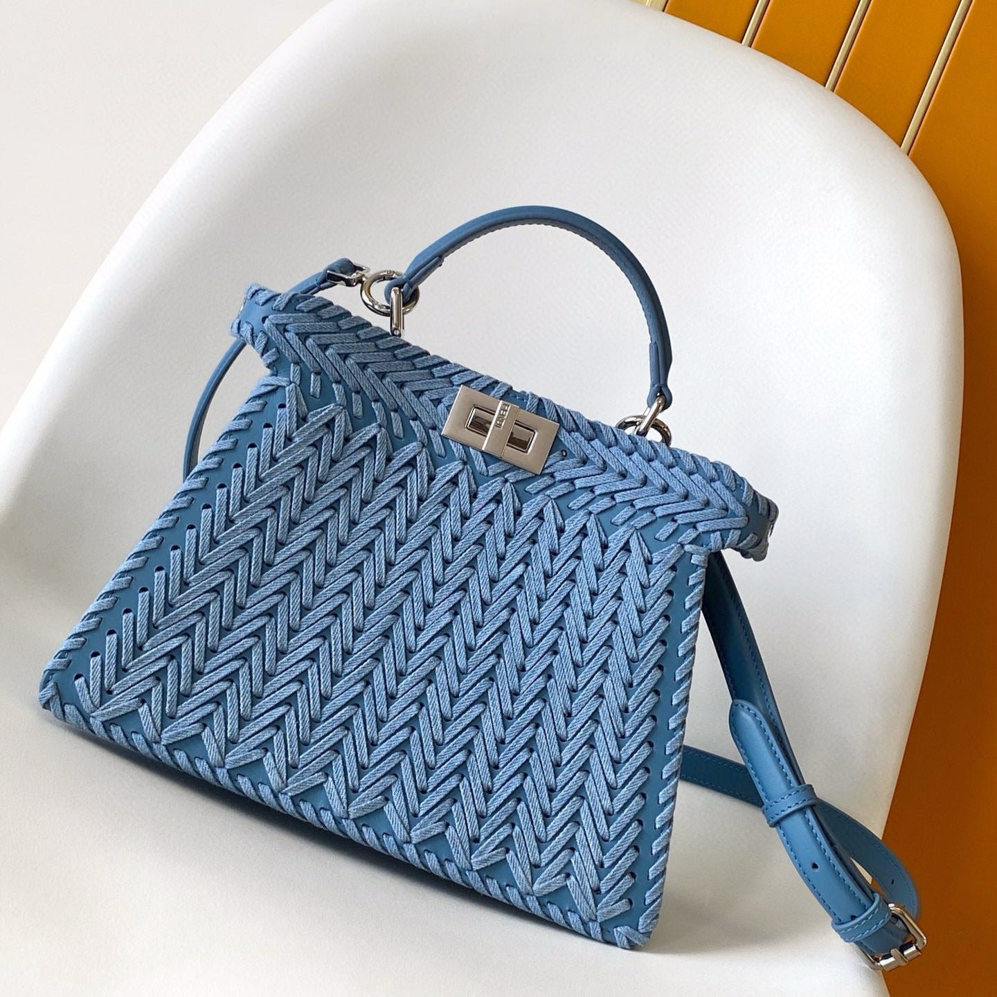 Fendi Peekaboo Iseeu Small 27 Blue Denim Leather