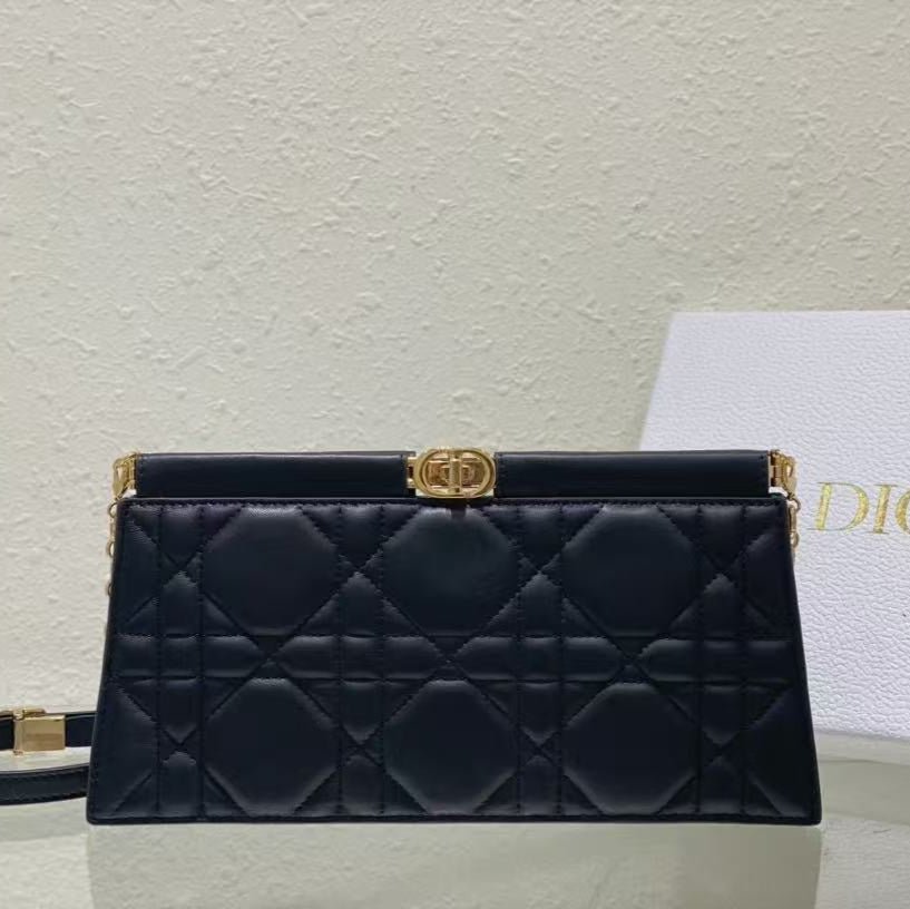 Dior Series Black Lambskin Quilted Chain Clutch