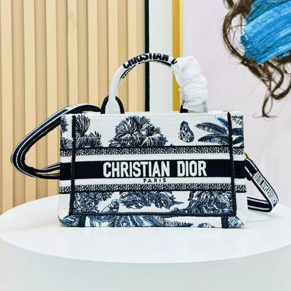 Dior Book Tote Series Blue White Jacquard Canvas Bag