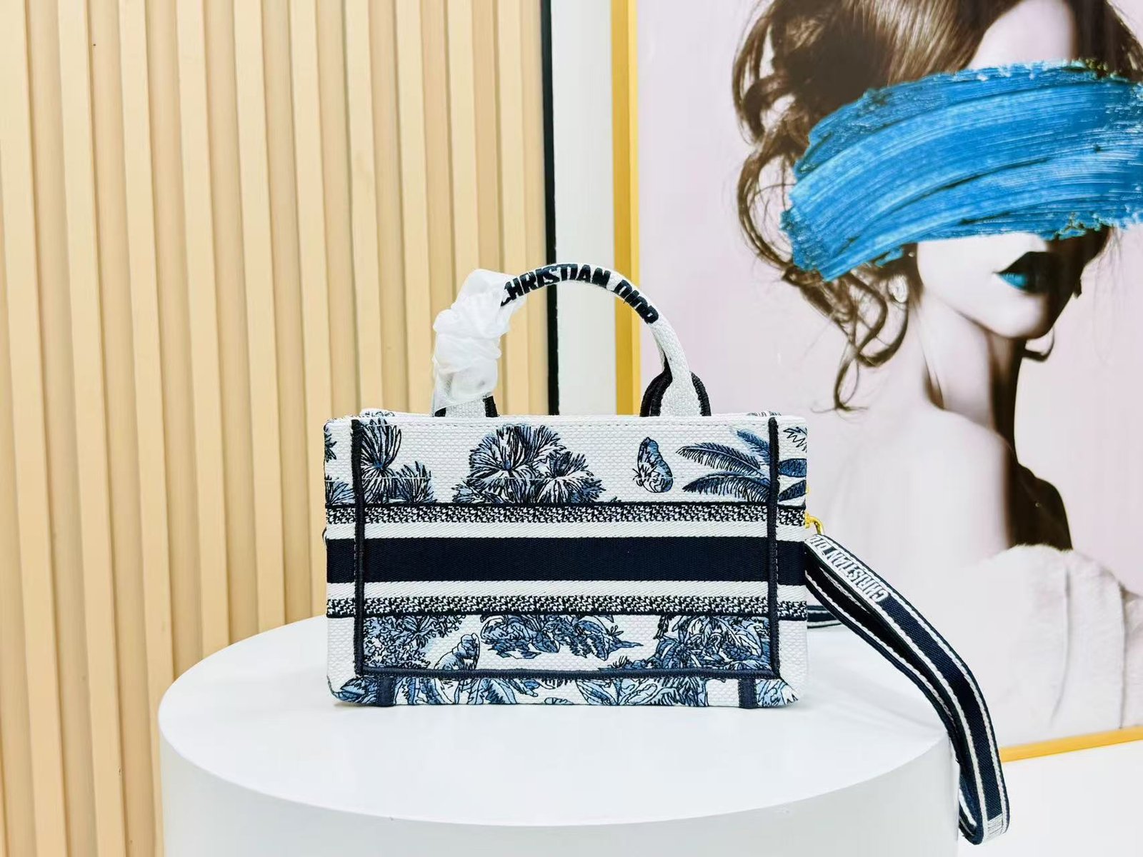 Alternative view of Dior Book Tote Series Blue White Jacquard Canvas Bag