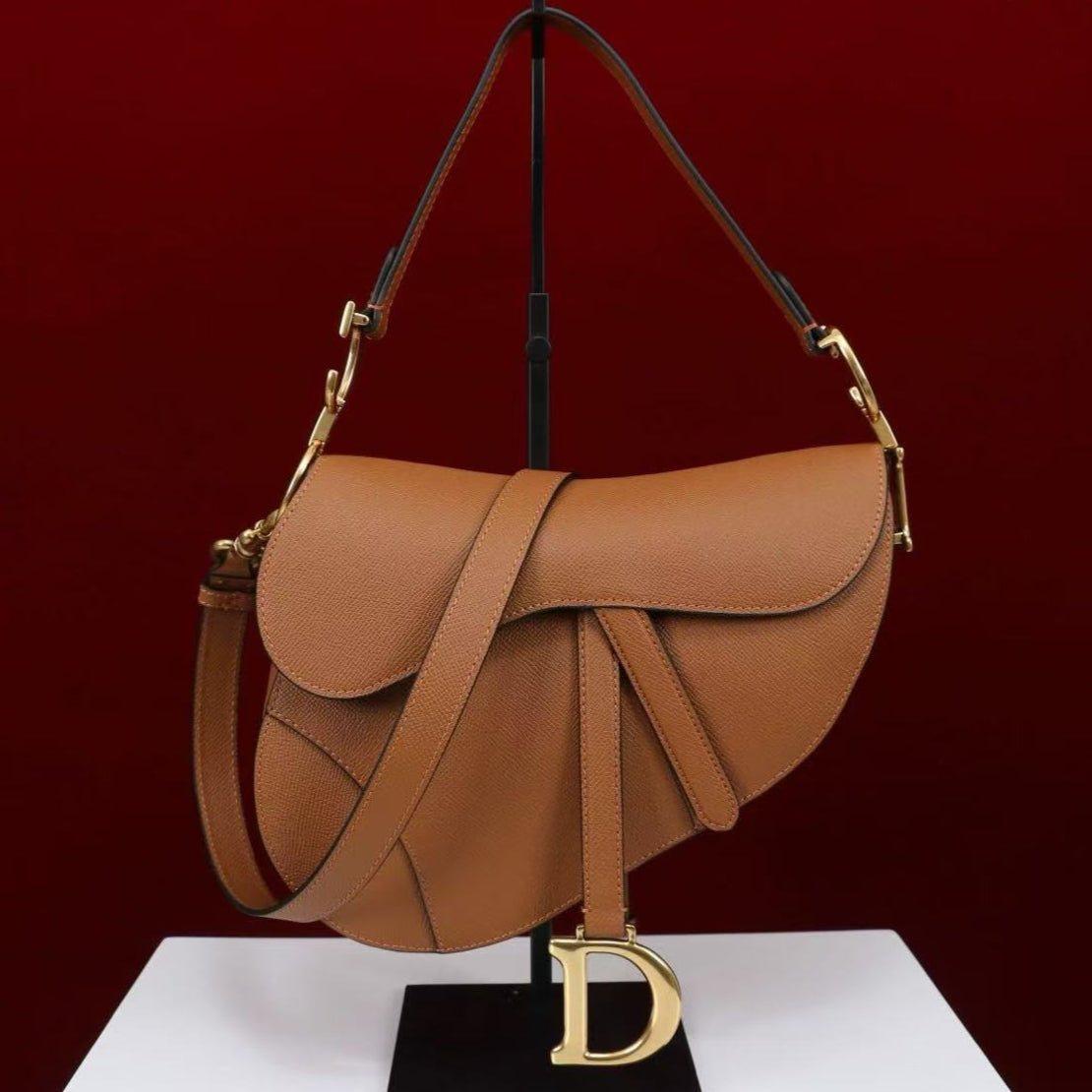 Dior Saddle Brown Grained Calfskin Shoulder Bag