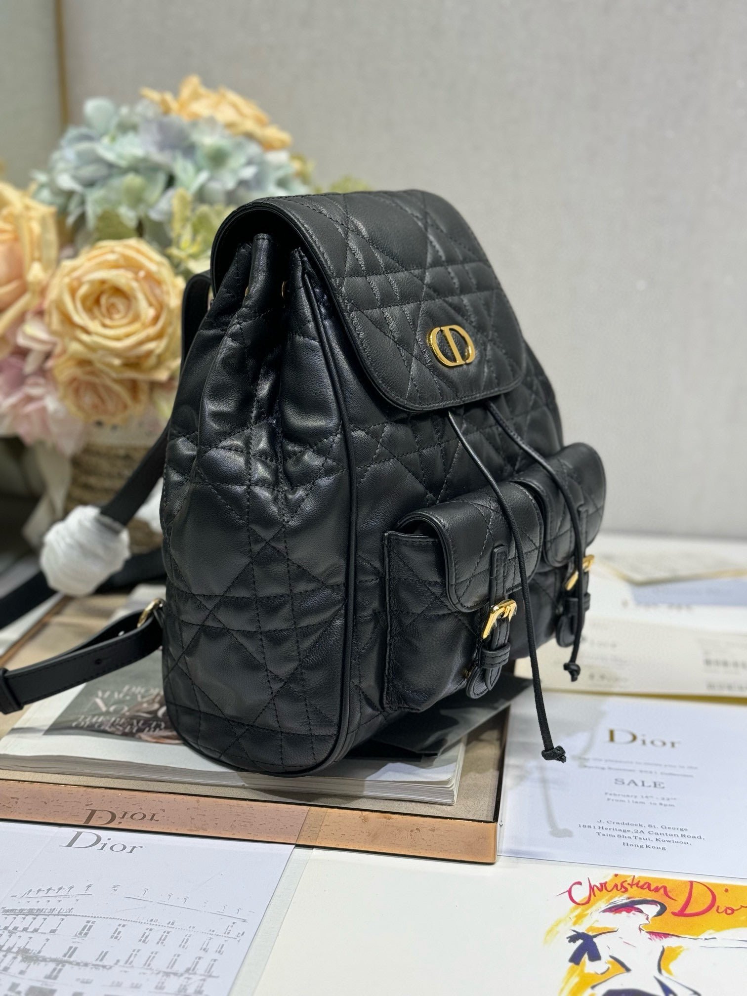 Dior Caro Medium Backpack Black Sheepskin - Image 8