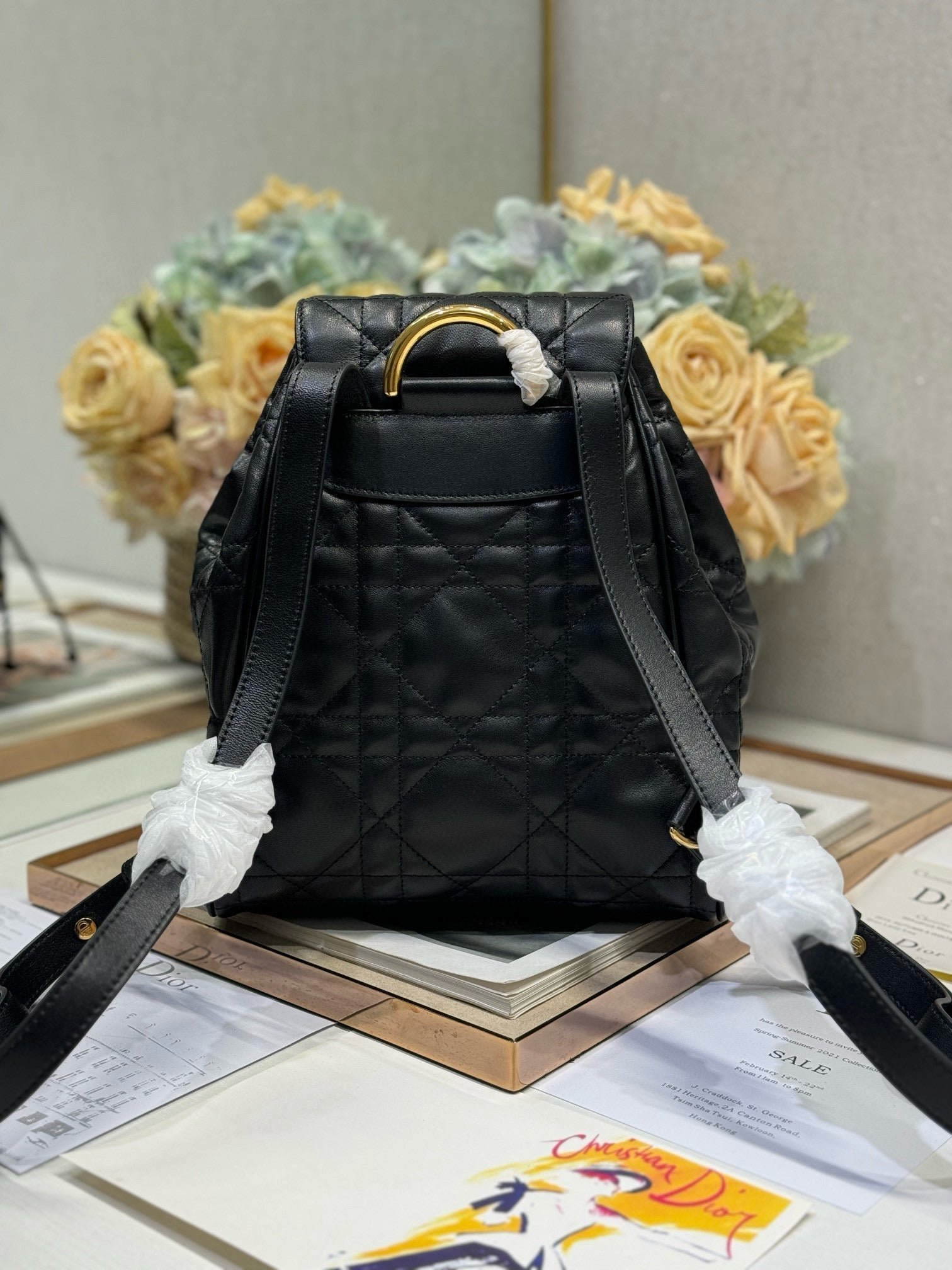Dior Caro Medium Backpack Black Sheepskin - Image 5