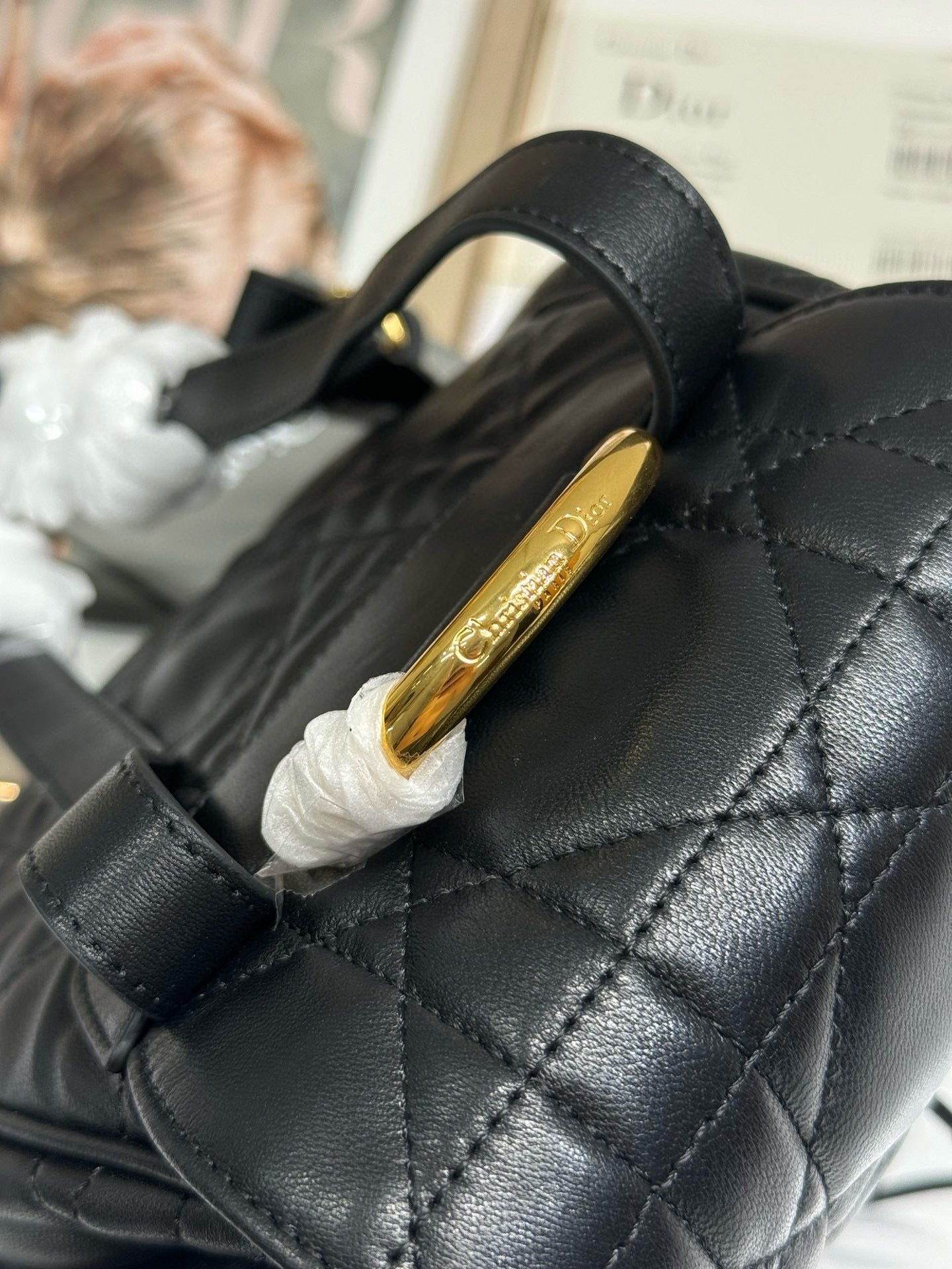 Dior Caro Medium Backpack Black Sheepskin - Image 4