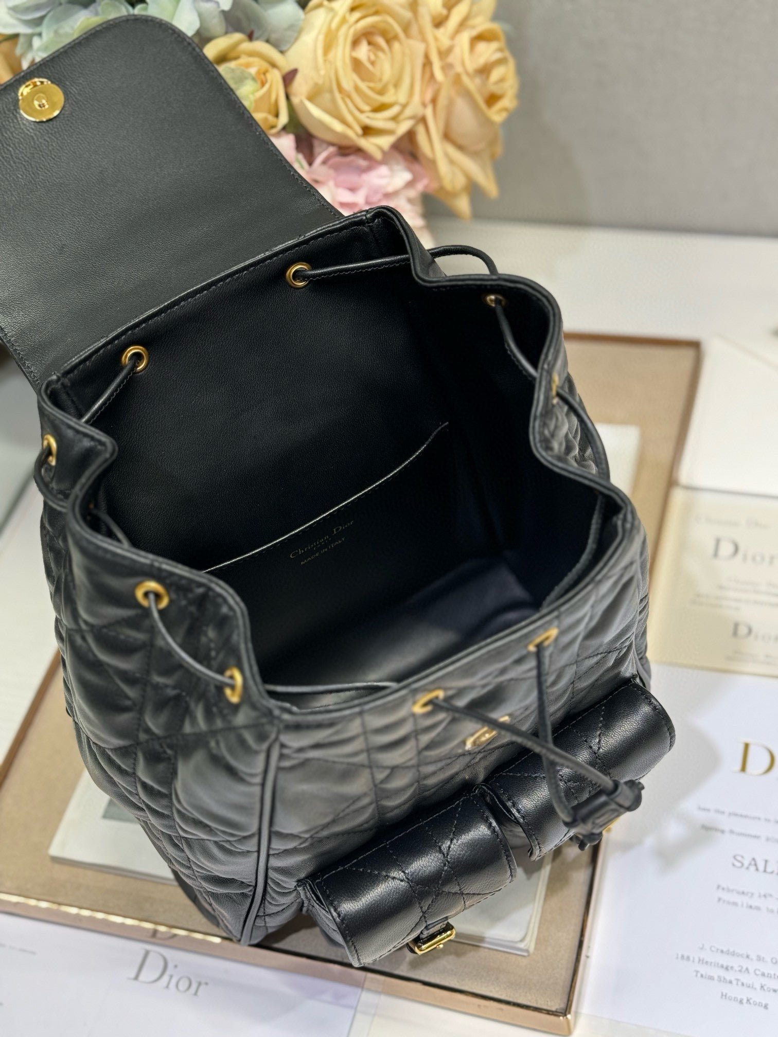 Dior Caro Medium Backpack Black Sheepskin - Image 7