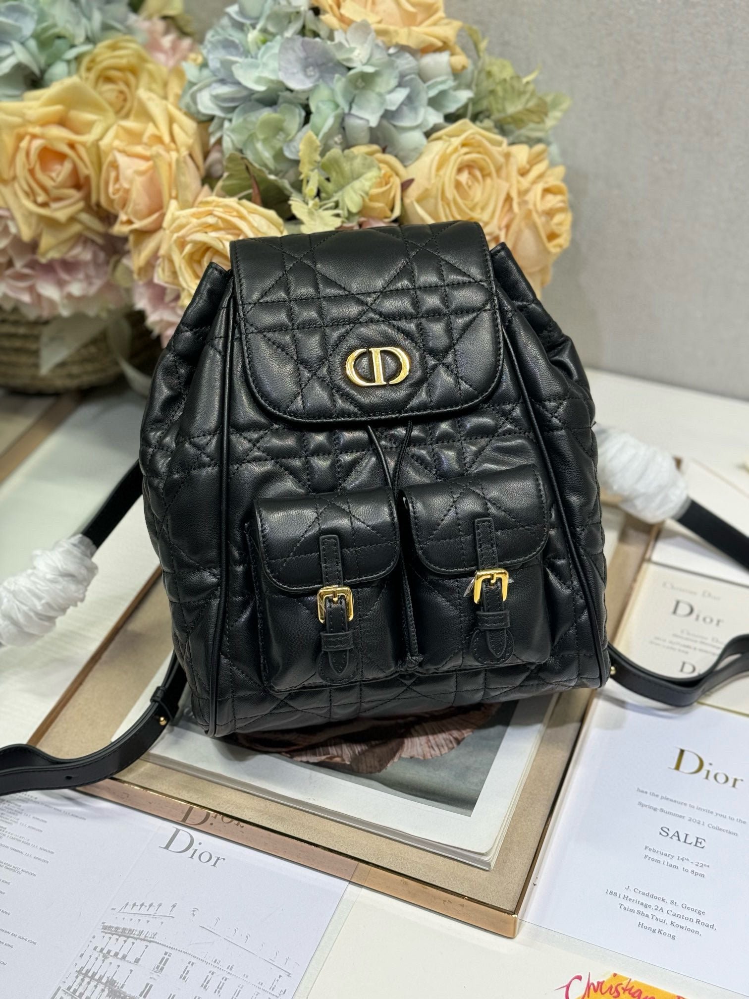Dior Caro Medium Backpack Black Sheepskin - Image 9