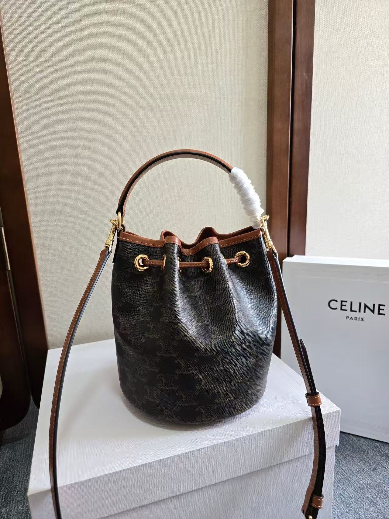Celine Clara Canvas Calfskin Bucket Bag - Image 5