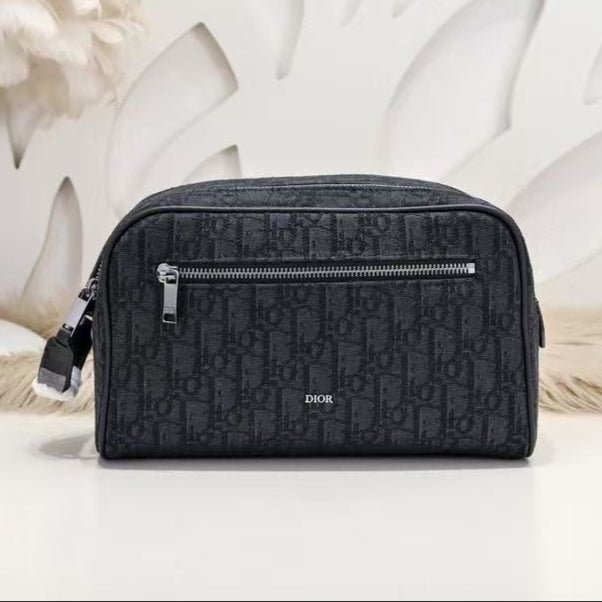 Dior Toiletry Bag Black Obliqueand Grained Calfskin