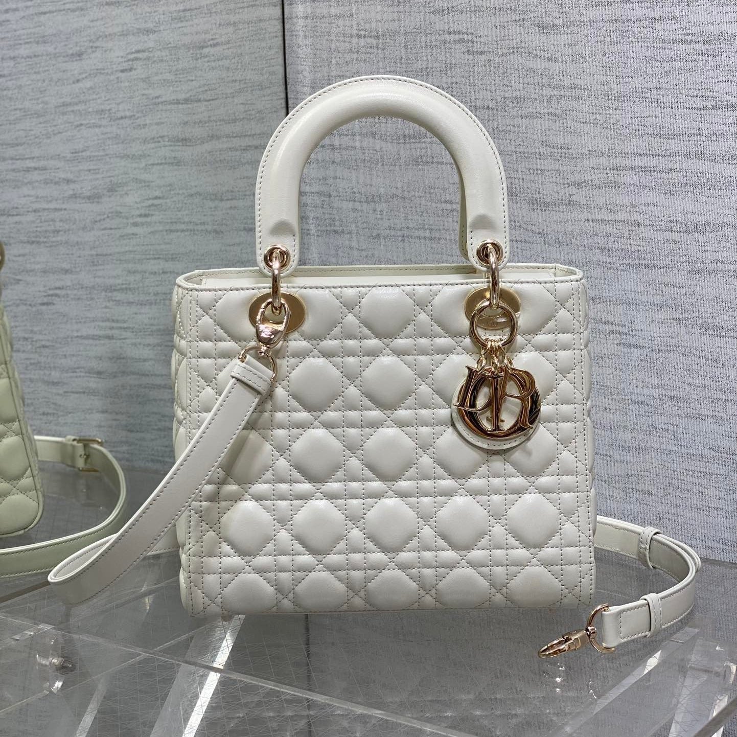 Dior Lady Dior 24cm White with Light Gold Hardware