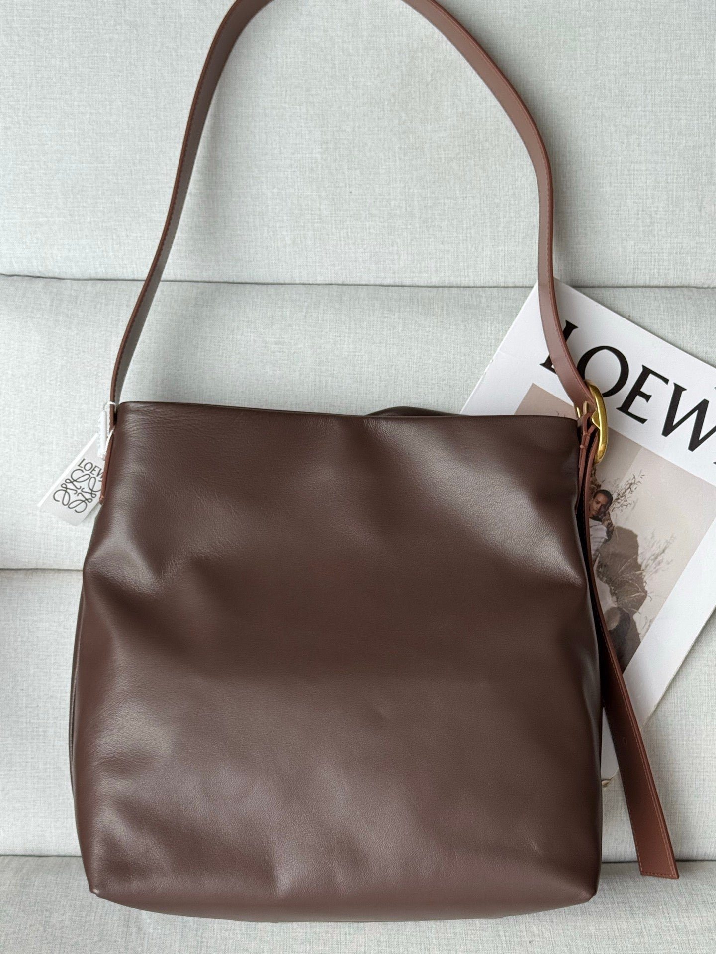 Alternative view of Loewe 2025 Draped Tote Bag Dark Chestnut Mellow Nappa Lambskin