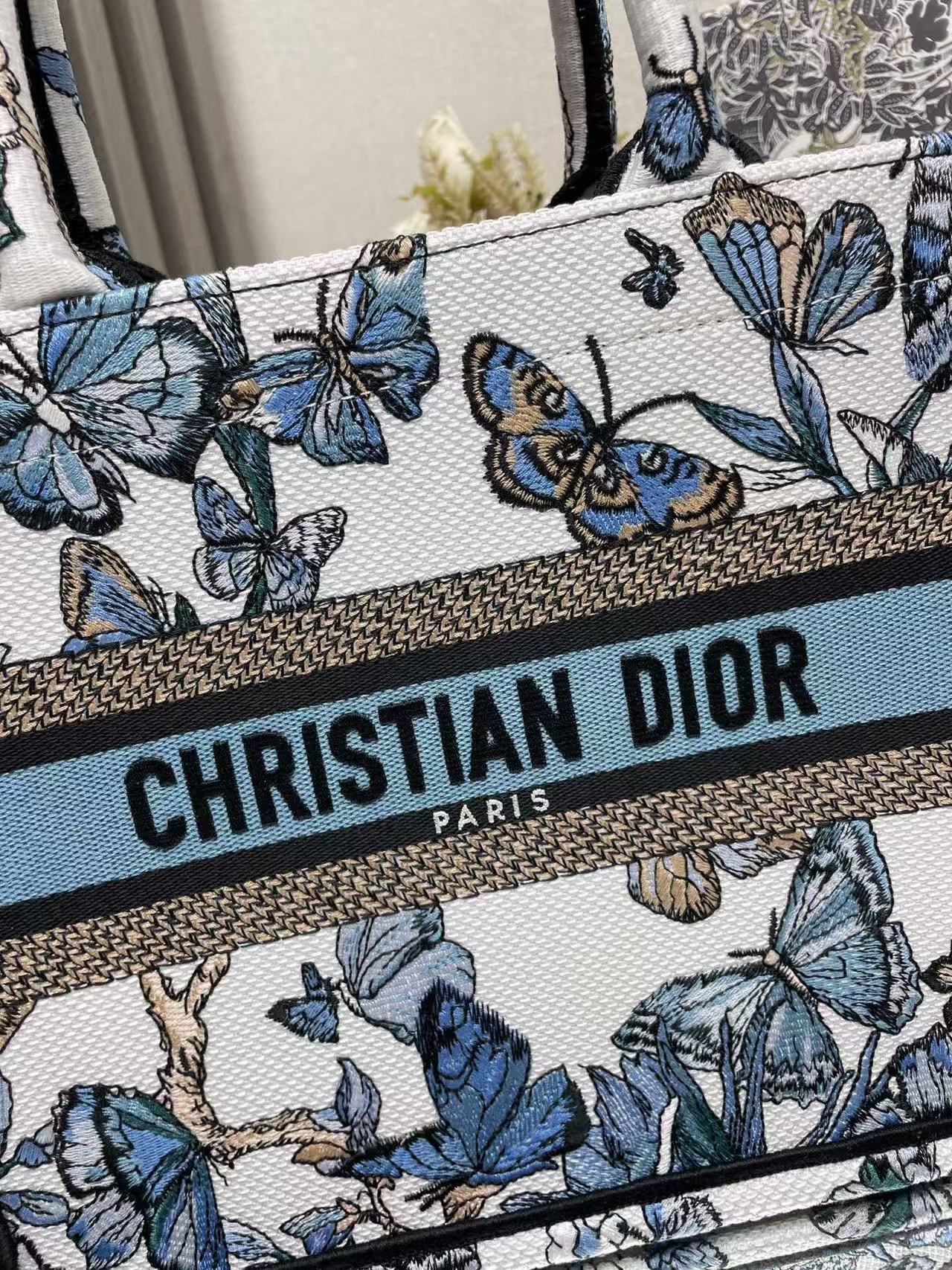 Dior Book Tote Blue White Butterfly Print Canvas Tote - Image 3