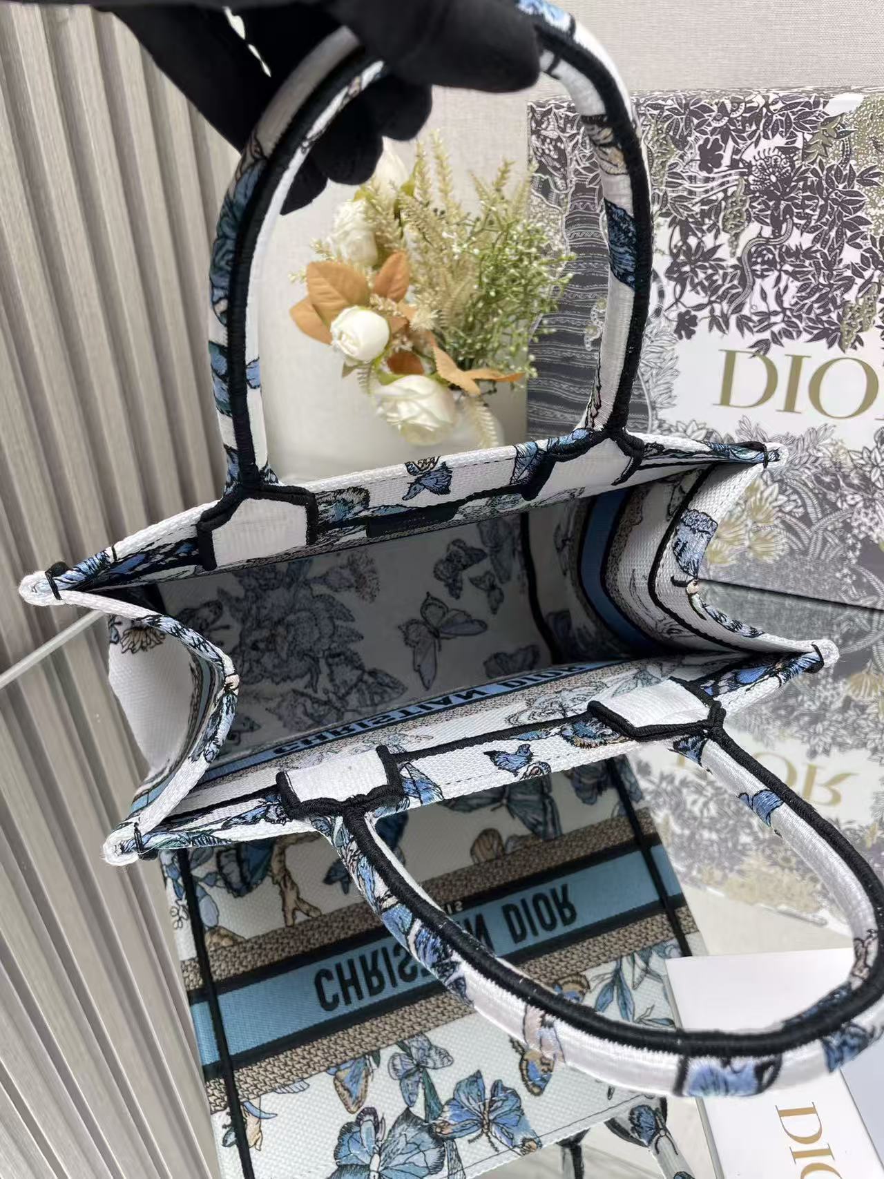 Dior Book Tote Blue White Butterfly Print Canvas Tote - Image 5