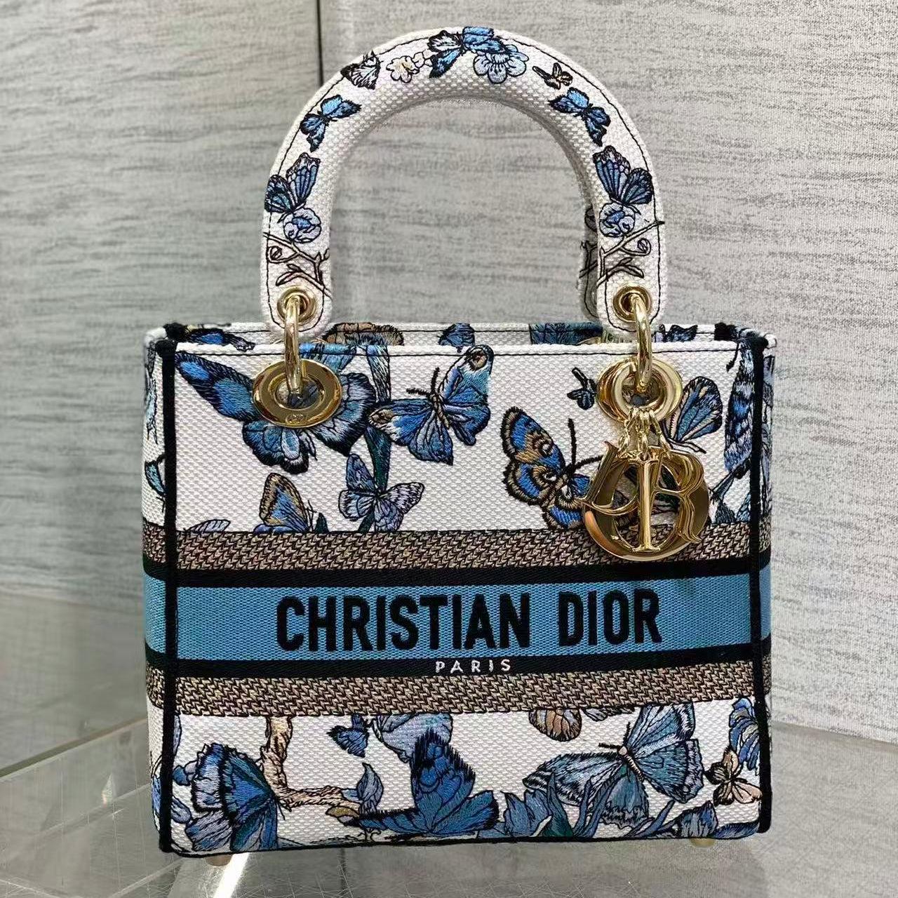 Dior Book Tote Blue White Butterfly Print Canvas Tote