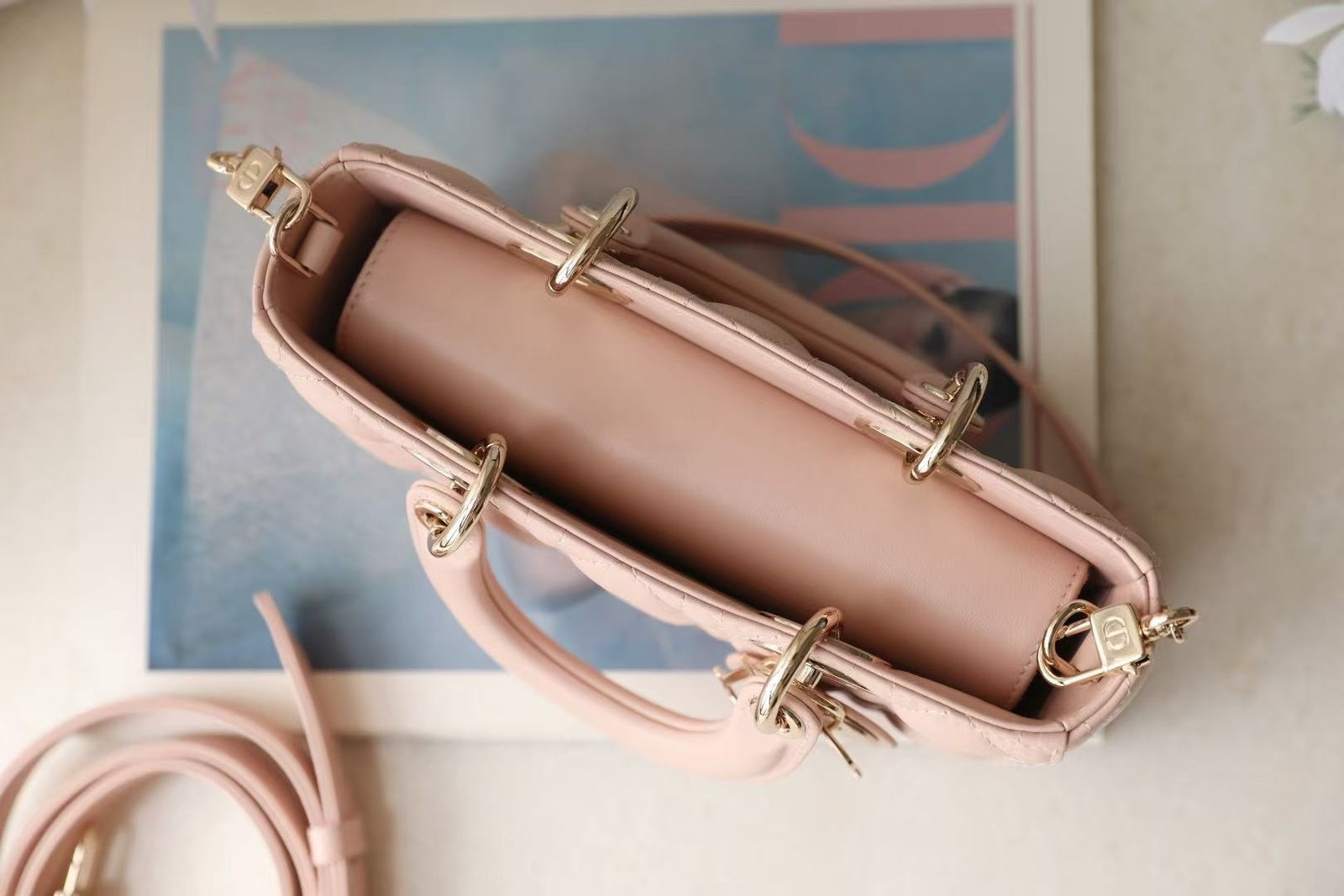 Dior Lady D-Joy Bag in Powder Pink Lambskin - Image 7