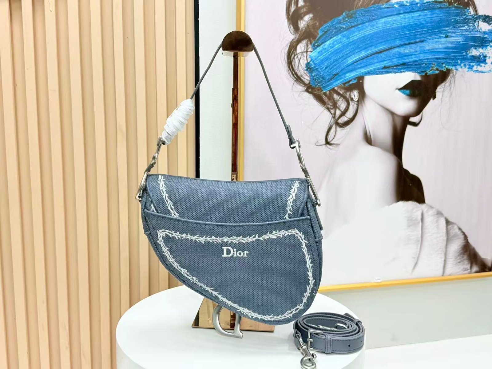 Alternative view of Dior Saddle Bag in Cotton Blue Fabric