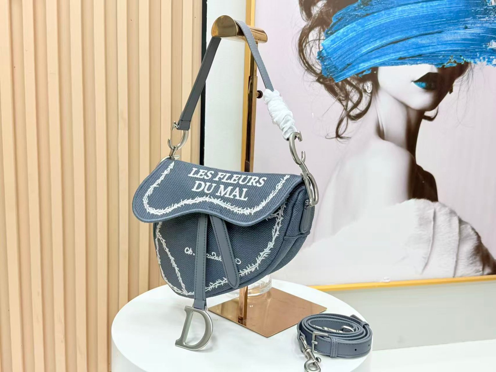 Dior Saddle Bag in Cotton Blue Fabric - Image 4