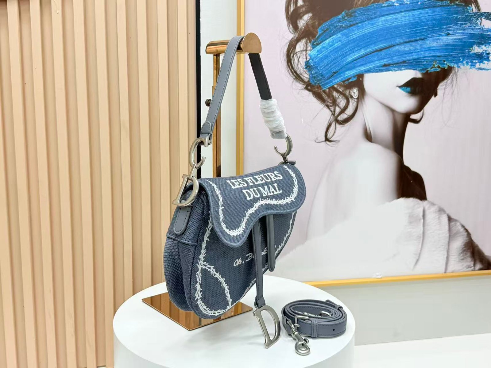 Dior Saddle Bag in Cotton Blue Fabric - Image 3