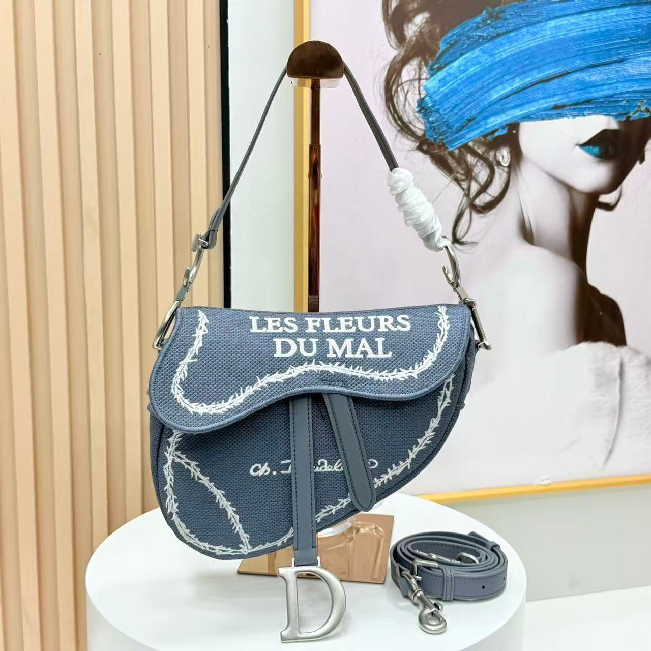 Dior Saddle Bag in Cotton Blue Fabric