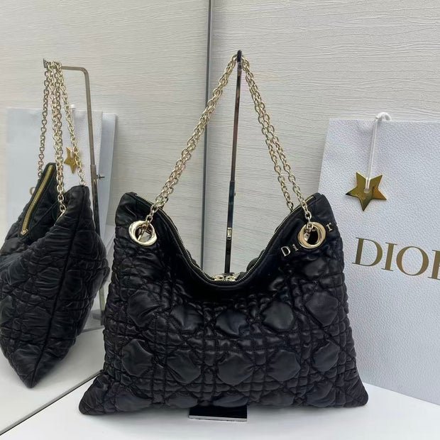 Dior Crunchy Black Quilted Calfskin Chain Bag