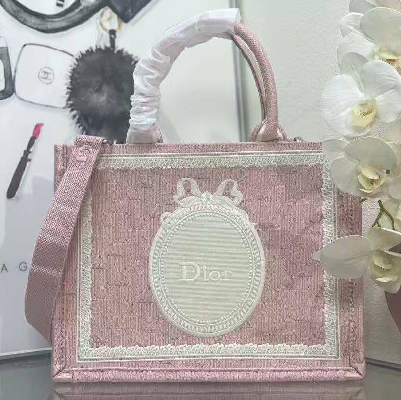 Dior Book Tote Pink Canvas Embroidered Tote Bag